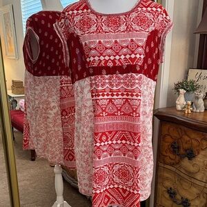 Melange Red and White Geometric Mini Dress